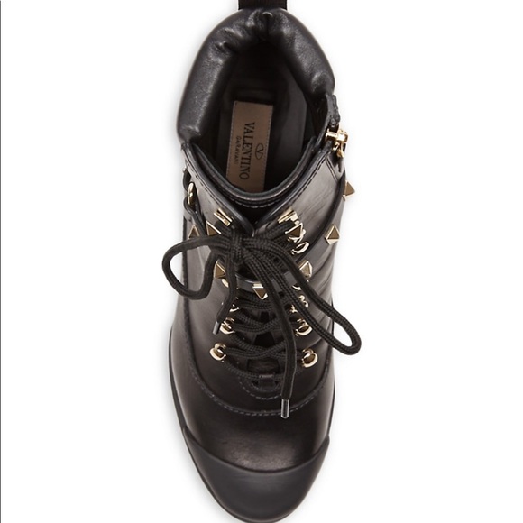 Valentino Black Leather Lace-Up Combat Boots - Picture 4 of 13